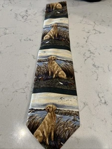Endangered Species Silk Tie Yellow Lab W Mallard Decoys 1998 Katie Cundiff USA - Picture 1 of 8