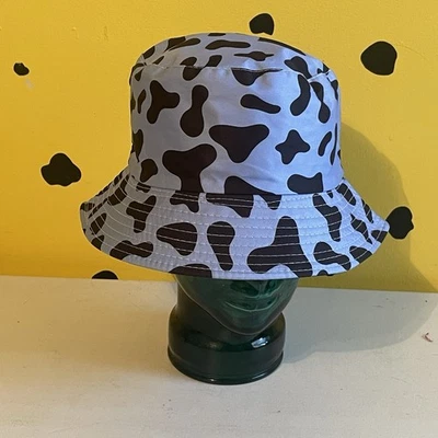 Sombrero de cubo con estampado de vaca reversible ropa de calle Y2K Indie Grunge occidental femenino Foto 1 de 4