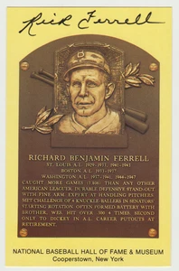 Rick Ferrell Signed Gold Hall Of Fame Postcard - Boston Red Sox - Picture 1 of 2