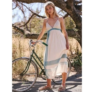 New Free People Amelie Midi Dress $168 X-LARGE Blue Contrast Stripe Boho - Picture 1 of 8