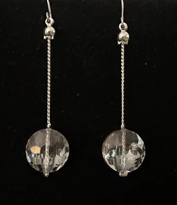 Pendientes de gancho redondos facetados de cristal cadena colgante tono plata Foto 1 de 3