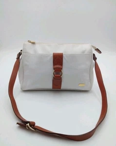 Borsa a tracolla vintage Liz Claiborne bianca marrone tracolla in pelle 11x8x3 (LEGGI) - Foto 1 di 12