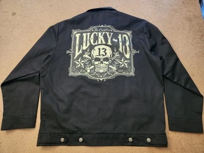 Lucky 13 Apparel Coaches Jacket Sz Large Y2K Tattoo Rockabilly Chrome Skull - Image 1 of 4