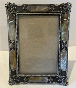 Vintage Bilderrahmen Zinn Farbe mit Perlmutt 4 x 6 Foto - Bild 1 von 5