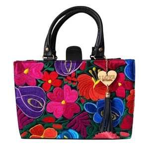 Floral Vibrant Tapestry embroidery artisanal handbag satchel vegan leather w mak - Picture 1 of 9