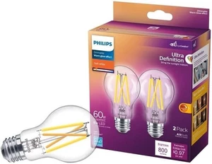 Genuine Philips LED Dimmable A19 E26 Soft White 2700k 2 Pack Light Bulb - Picture 1 of 6