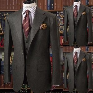 Business Herren 3-teilig Anzüge schmal formell Party Jacke Abend Smoking stilvoll Mantel - Bild 1 von 16