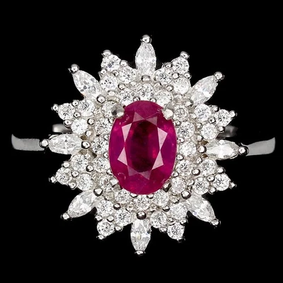 925 Sterling Silver Ring Oval Ruby 7x5mm Simulated Cz Gemstone Jewelry Size 9.5 - Image 1 of 4