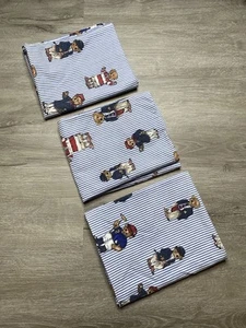 3 Vintage Ralph Lauren Polo Standard Pillowcases Rugby Teddy Bear Blue Stripe - Picture 1 of 10