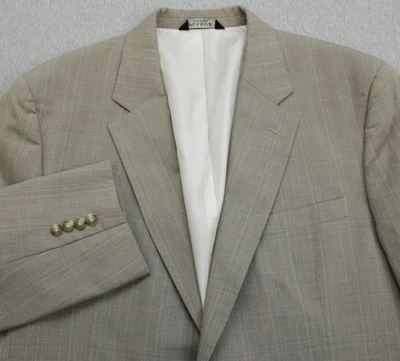 Jos A Bank Blazer Mens 46L Plaid Lined Wool Blend Notch Lapel 2 Button - Image 1 of 4