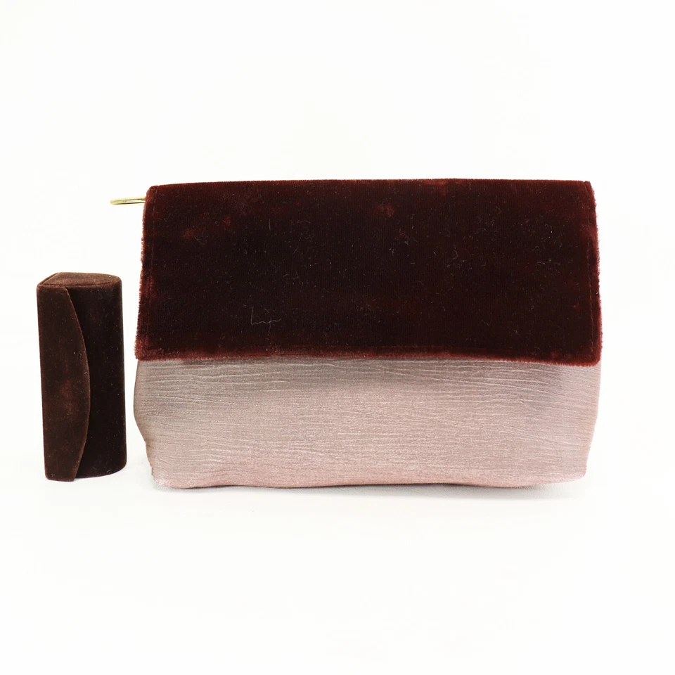 Juego de 2 piezas bolsa de maquillaje Lancome soporte lápiz rosa iridiscio brillo marrón terciopelo Foto 1 de 4