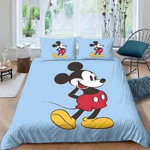 Disney Mickey Mouse Blue Duvet Quilt Cover Pillowcases Set S D Q 3PCS Set - Picture 1 of 2