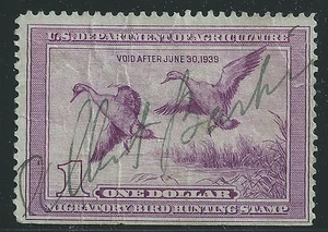 US Scott #RW5, Single 1938 Duck Stamp $1 FVF Used - Picture 1 of 1