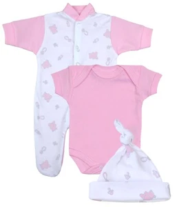 Bebé Prematuro Ropa Bebé 3 Piezas Pijama Body y Sombrero Conjunto Peluche Rosa - Imagen 1 de 4