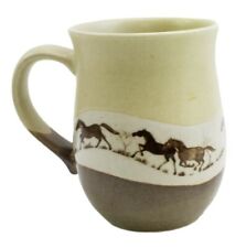 Vintage Otagiri Wild Horses Handmade Brown Tan Stoneware Pottery Coffee Cup Mug