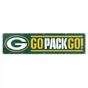 GREEN BAY PACKERS GO PACK GO! STRISCIONE 8' X 2' INSEGNA NYLON PESANTE 8 PIEDI - Foto 1 di 3