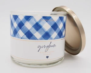 (1) Bath & Body Works White Blue Checkered Original GINGHAM 3-wick Candle 14.5oz - Picture 1 of 7