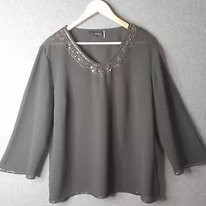 LIZ JORDAN Womens beaded evening top blouse Size XL 18 black long sleeve smart - Picture 1 of 15
