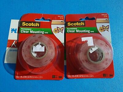 2 New Scotch Mounting Tape Permanent Clear 1   X 60   3M Holds Up To 2 Pounds • 14.42€