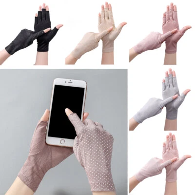 Women Fingerless Sun Protection Gloves Half Finger Sunscreen Dots Summer Dress - Image 1 of 4