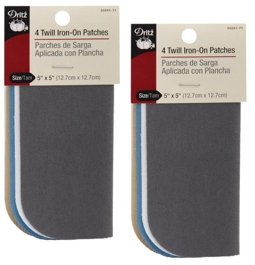 Lot of 2 ~Dritz Iron-On 5" x 5" Twill Patches 4 per Pkg 8 total Light Assortment - Image 1 of 1