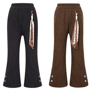 Kids Girls Bottoms Solid Color Flared Pants Fitness Trousers Sports Modern Warm - Picture 1 of 19