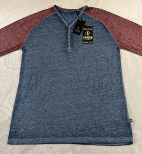Indigo Star Men’s blue/red Long sleeve Knit Raglan Henley Tshirt size Small - Picture 1 of 8