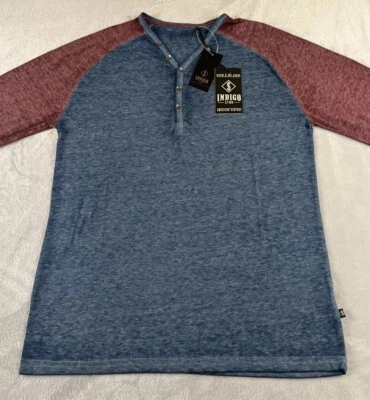 Camiseta Indigo Star Hombre Azul/Rojo Manga Larga Tejida Raglán Henley Talla Pequeña Foto 1 de 4