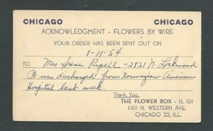 1954 Chicago IL Blumen per Überweisung Lieferschein - Bild 1 von 1