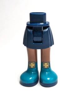 Lego - Gambe per Mini Bambola - Gonna Blu Navy Scuro, Scarpe Blu Teal, Pelle Scura - Foto 1 di 2