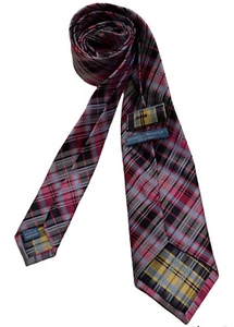 HAINES & BONNER Blue Plaids & Cheks Silk Tie HANDMADE 60"/ 3.5" EC - Picture 1 of 3