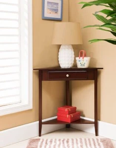 Kings Brand Furniture - Wood Corner Sofa Accent Table with Drawer, Walnut - Picture 1 of 5
