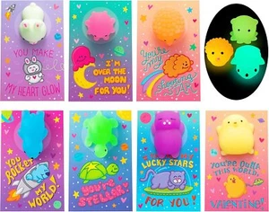 28 Pack Valentines Day Gift Cards with Cute Kawaii Mochi Squishy Toy to Squeeze - Picture 1 of 9