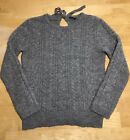 Zara Knit Sweater Women's Small Gray Cable Knit Pullover Keyhole Back Tie