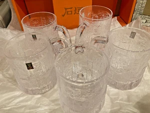 Kagami Crystal Ishigaki Series Beer Mug Hostess Set of 5 Glasses New in Box - Picture 1 of 16