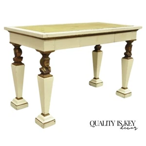 Antique Egyptian Revival Style Green Leather Top Figural 3 Drawer Console Table - Picture 1 of 12