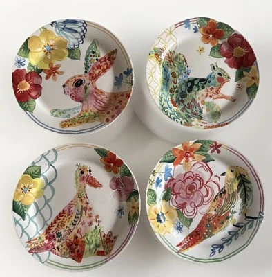 Pier 1 Ironstone Hello Spring 4 Salad Plates Floral 9” Duck Bird Bunny Rabbit - Image 1 of 4
