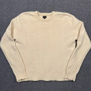 Suéter de Pescador J.Crew Para Hombres XL Marfil 100% Lana de Cordero Tejido con Cable Cuello Redondo Invierno - Imagen 1 de 13