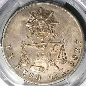 1871-Oa PCGS AU Mexico 1 Peso Oaxaca Mint Large A Silver Coin (25081603C) - Bild 1 von 6
