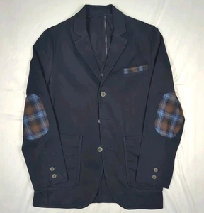 PENDLETON THOMAS KAY Navy Blue Plaid Elbow Patch BLAZER COAT JACKET & VEST M 40 - Picture 1 of 11
