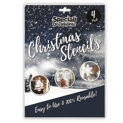 BLISSMART Christmas Window Stencils for Snow Spray Glass Doors Decoration Xmas Scene 4Pack