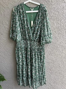 Max Studio Womens Smocked Ruffle Tiered Green Dainty Pink Floral Dress 3X NEW - Picture 1 of 6