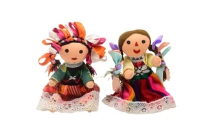 LOTE DE 2 MUÑECAS DE TRAPO HECHAS A MANO VINTAGE ARTE POPULAR MEXICANO 7" - Imagen 1 de 12