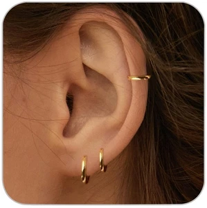 1 Pair 6mm Small Hoop Earrings for Women, Dainty 14K Gold Plated Huggie Hoop ... - Picture 1 of 7