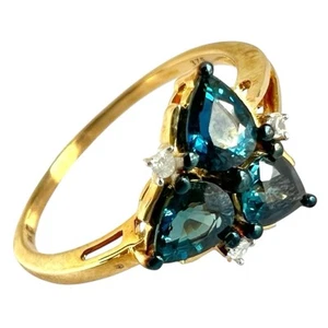 Sapphire Ring 9ct Gold Size R Diamond Triangle Set 375 Hallmarked 2.1g 9K - Picture 1 of 24