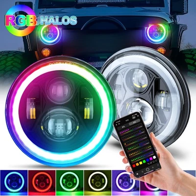 For GMC C15/C25 C35 1975-1978 Pair 7"inch Round RGB LED Headlights DRL Hi/Lo - Image 1 of 4