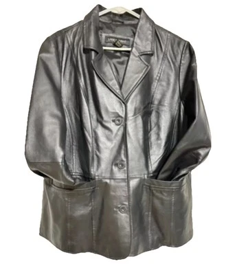 Chaqueta Blazer Lane Bryant Para Mujer Talla Grande 14/16 Negra Cuero Genuino Botón Foto 1 de 4