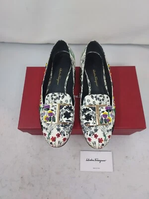 Mocasines SALVATORE FERRAGAMO Blanco Floral Con Cuentas Sarno Lazo Talla US 8 B MUJER Foto 1 de 4