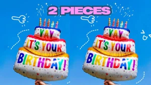 Large Birthday Cake Aluminium Foil Reusable Balloon - 2 Pieces - Picture 1 of 6