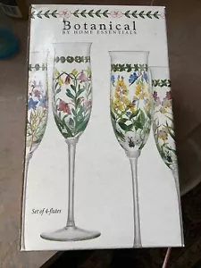 Botanical By Home Essentials Set Of 4 Flower Flutes Goblets NIB - Picture 1 of 10